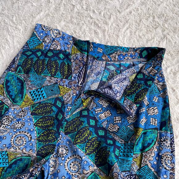 Vintage batik geometric patchwork print wide leg crop culotte palazzo pants blue - Picture 9 of 17